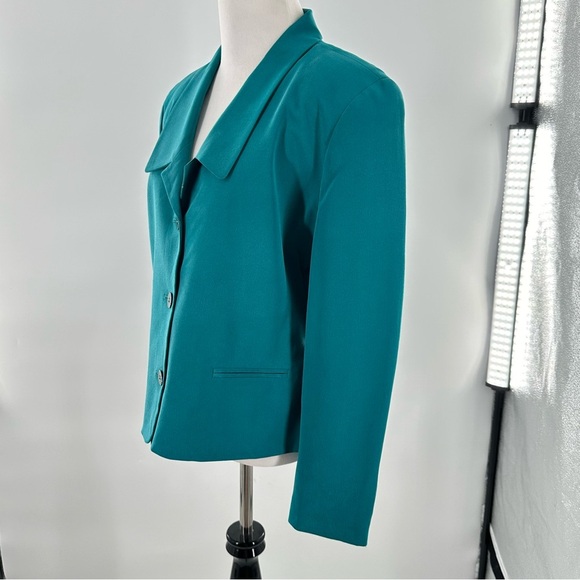 Design by Pat Argenti blazer 10P blue teal 100% silk vintage 80s 90s Corpcore - Picture 8 of 13
